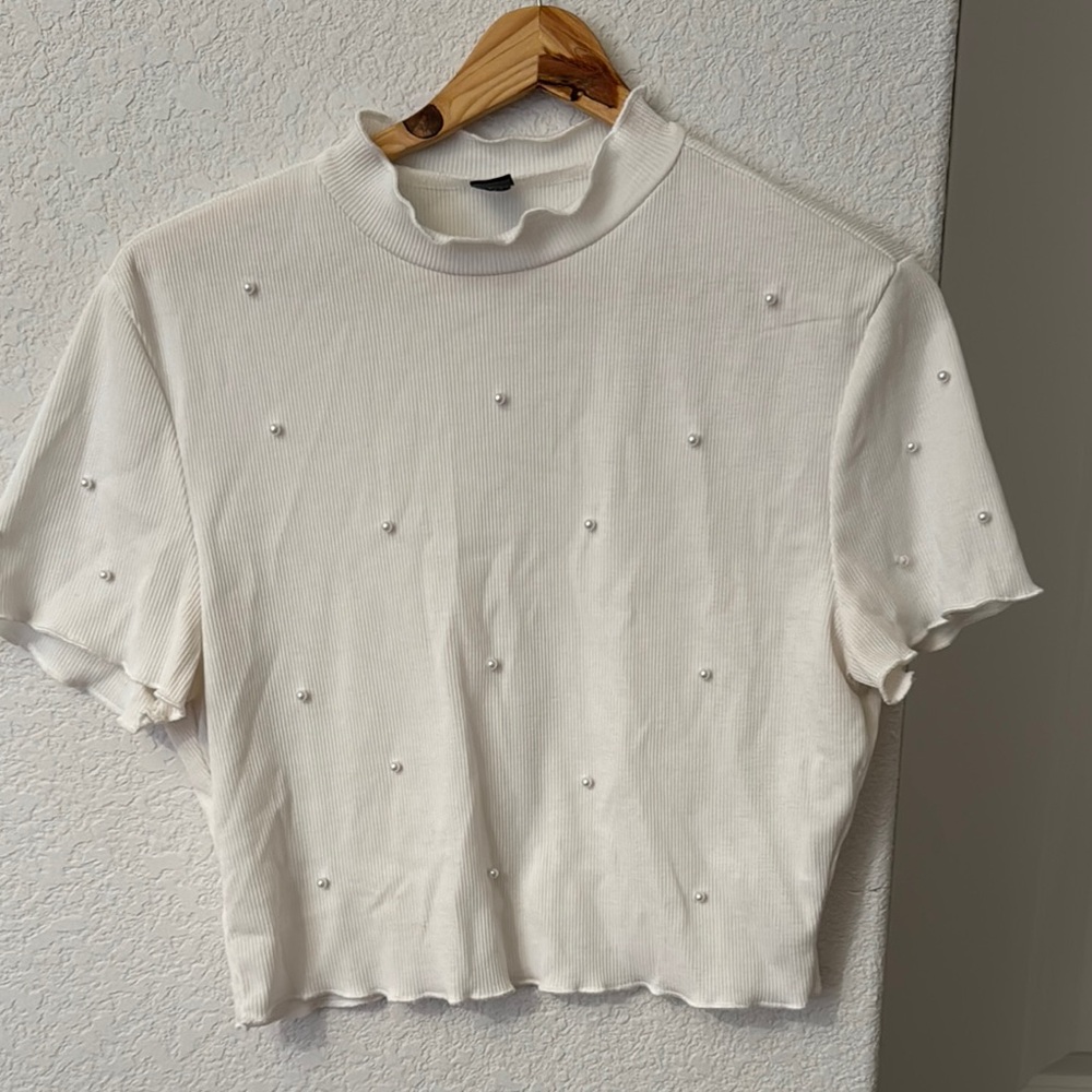 White Pearl-Embellished Women's Top